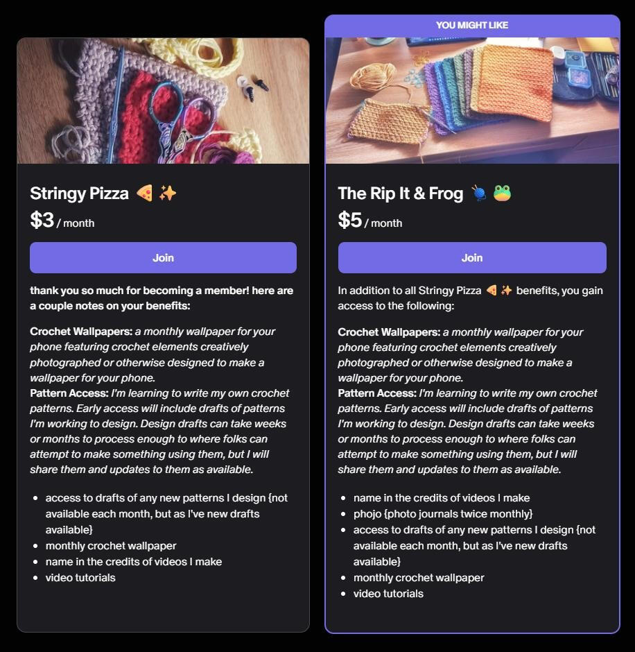 a screenshot of 2 Patreon tiers